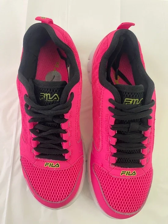 Fila Neon Pink & Black Mesh Lightweight Running Shoes Women's Size 7 - Picture 5 of 12